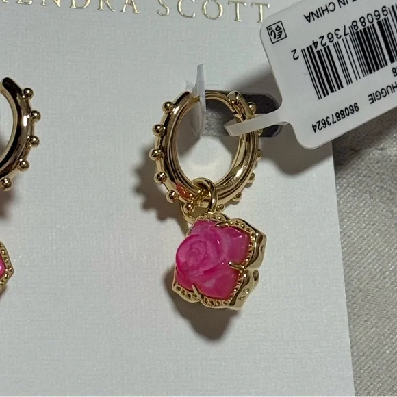 NWT Kendra Scott Mallory Gold Huggie Convertible Earrings in Blush Roses - Picture 10 of 12